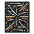 Ornate Antique Pirate Weaponry Medallion Rug