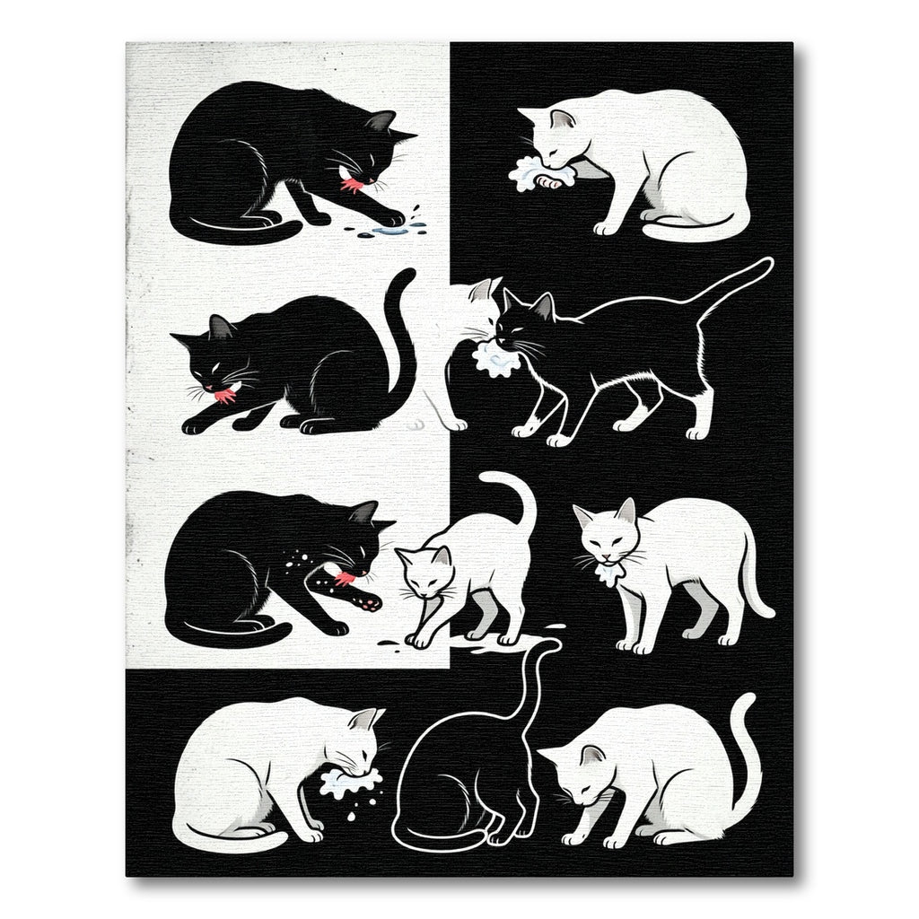 Black White Feline Playful Companions Rug