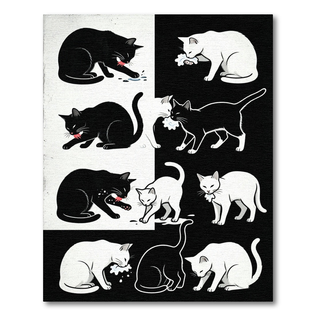 Black White Feline Playful Companions Rug