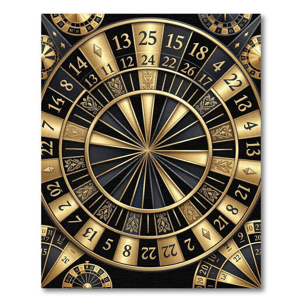 Luxurious Golden Roulette Wheel Circular Art Rug