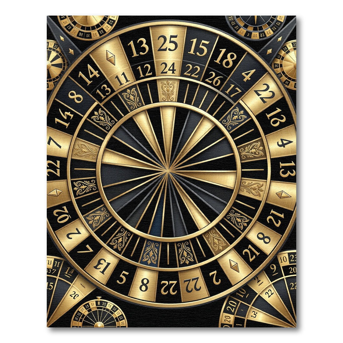 Luxurious Golden Roulette Wheel Circular Art Rug