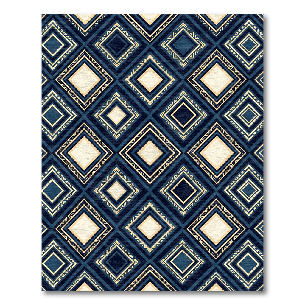 Navy and Cream Geometric Diamond Lattice Rug