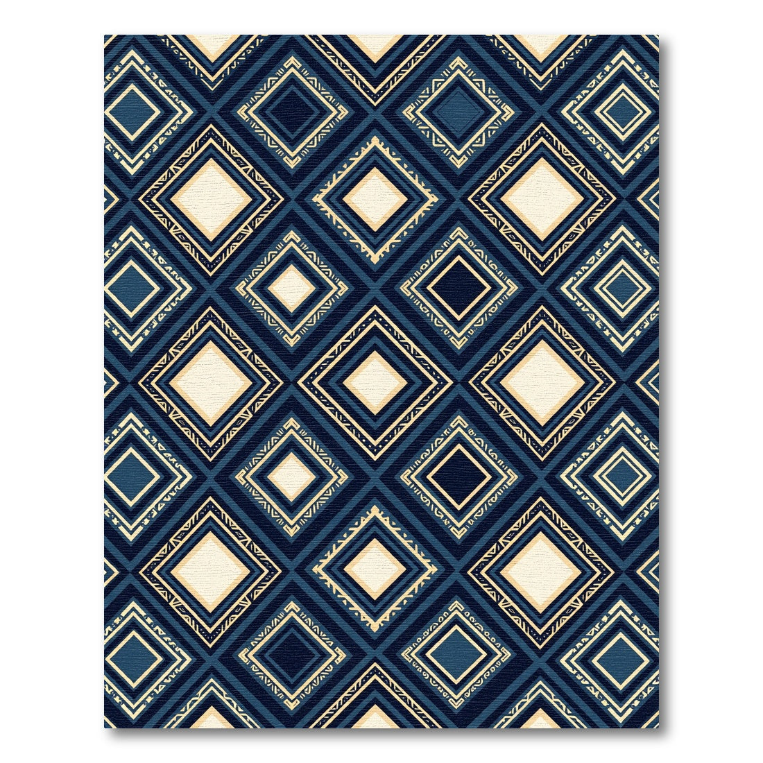 Navy and Cream Geometric Diamond Lattice Rug