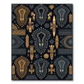 Tribal Masks And Birds Golden Gray Rug