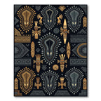 Tribal Masks And Birds Golden Gray Rug