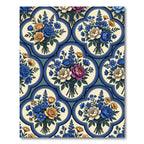 Blue Floral Tile Bouquet Botanical Trellis Rug