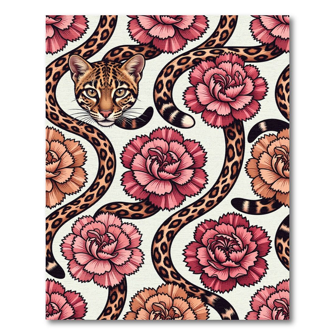 Ocelot Spots and Pink Carnation Flora Rug