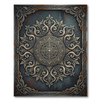 Ornate Golden Medallion Charcoal Filigree Rug