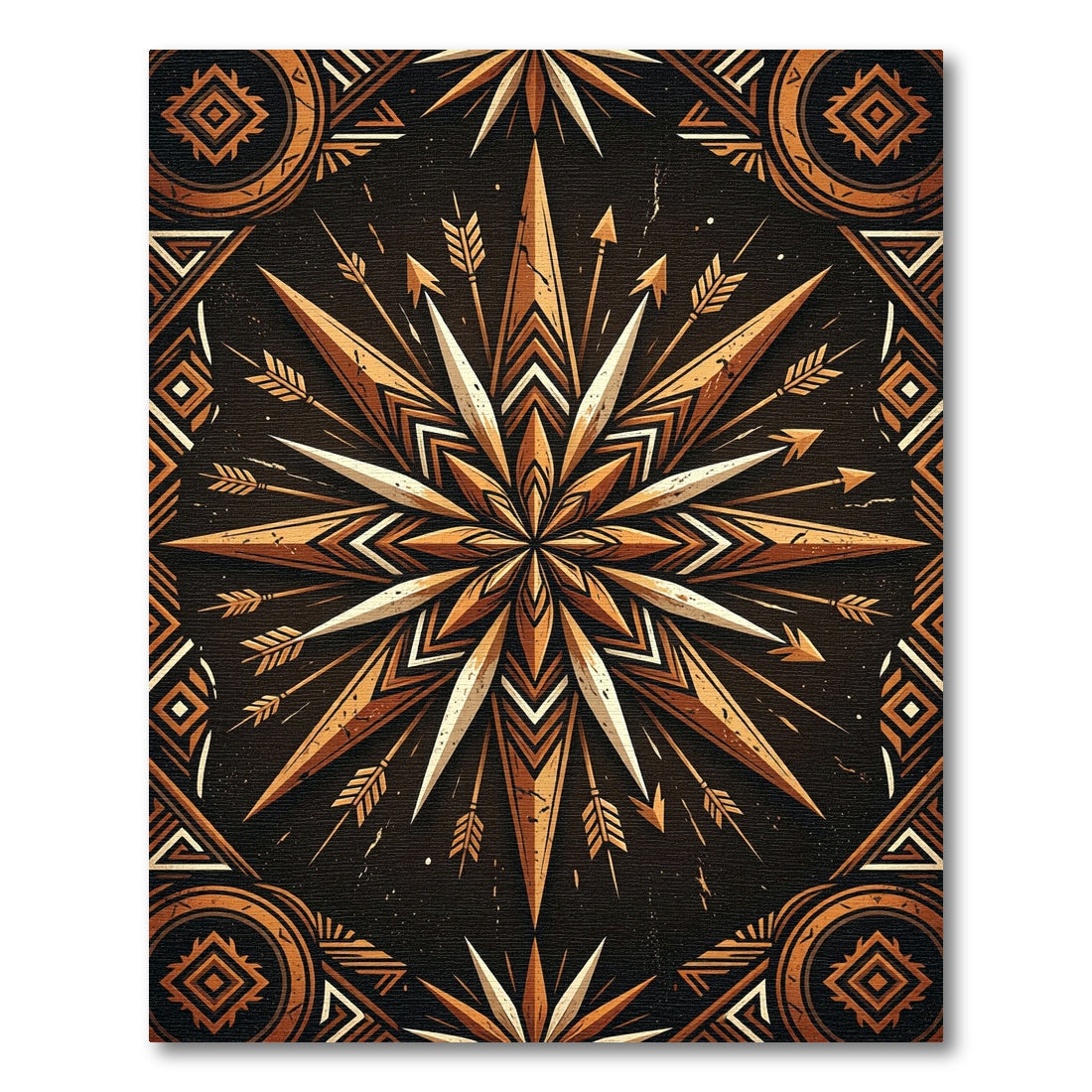 Bronze Geometric Compass Star Ray Rug