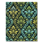 Ornate Teal Yellow Scrolling Flourish Rug