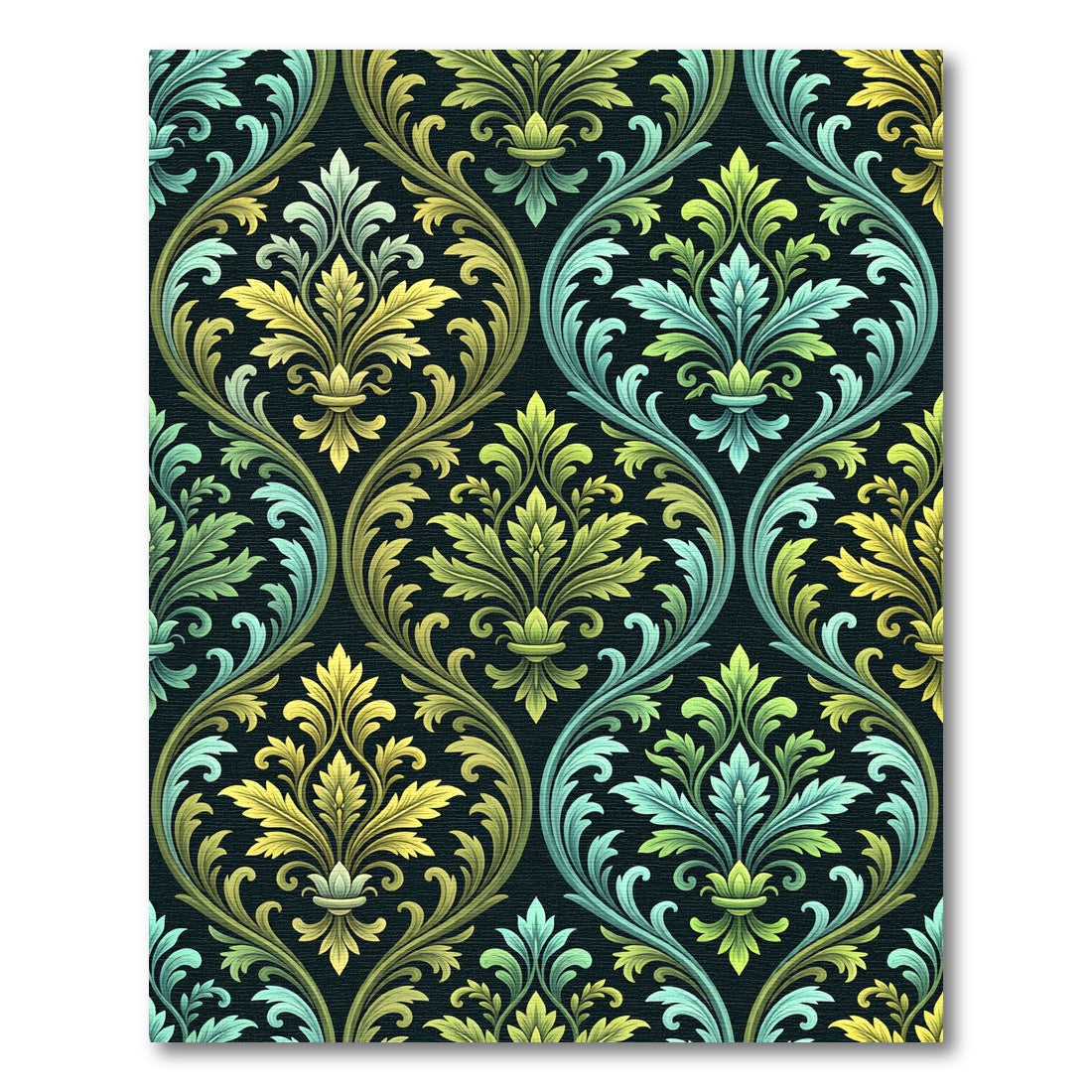 Ornate Teal Yellow Scrolling Flourish Rug
