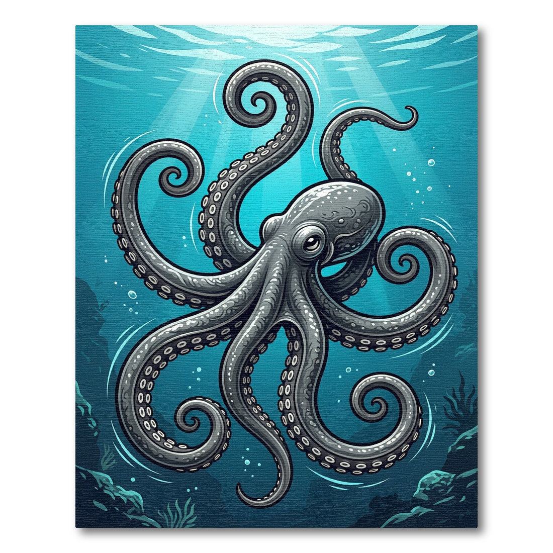 Mystical Silver Octopus Undersea Abyss Rug