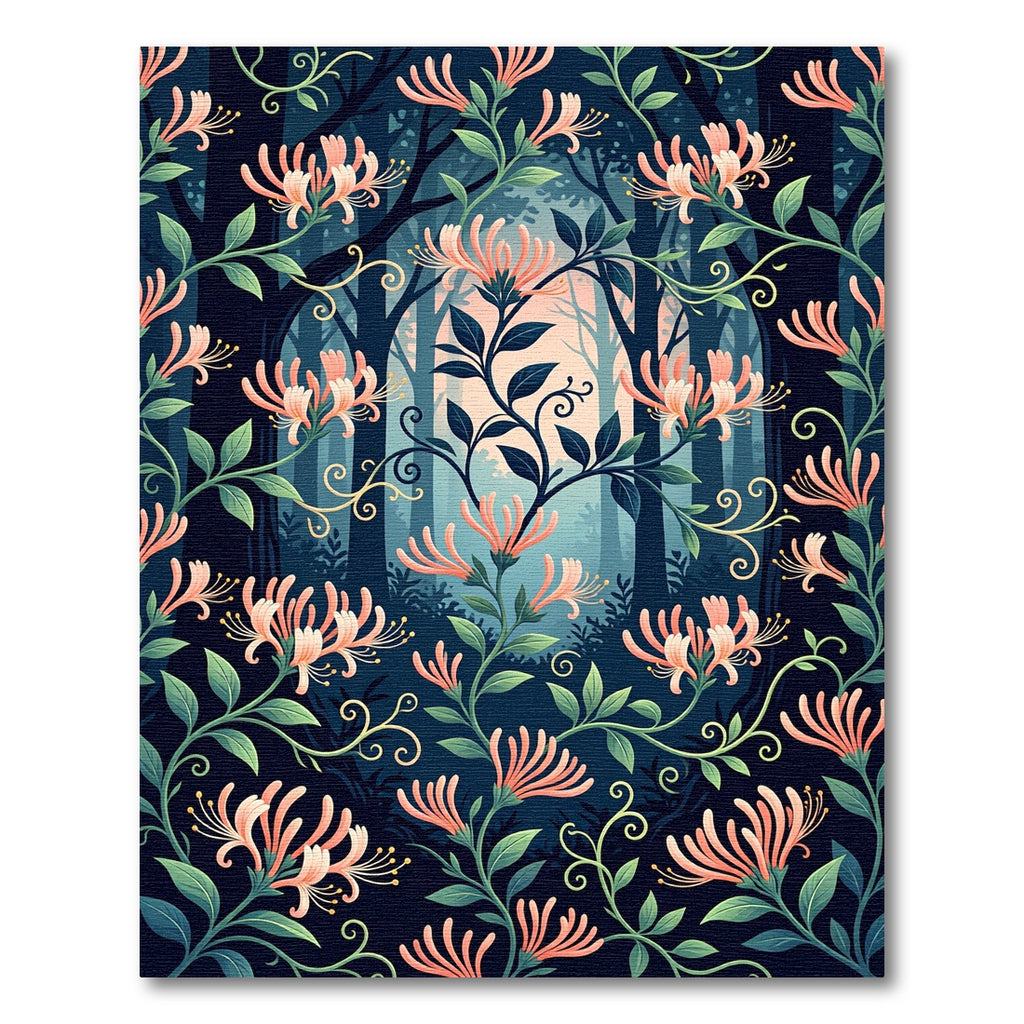 Midnight Honeysuckle Botanical Floral Forest Rug