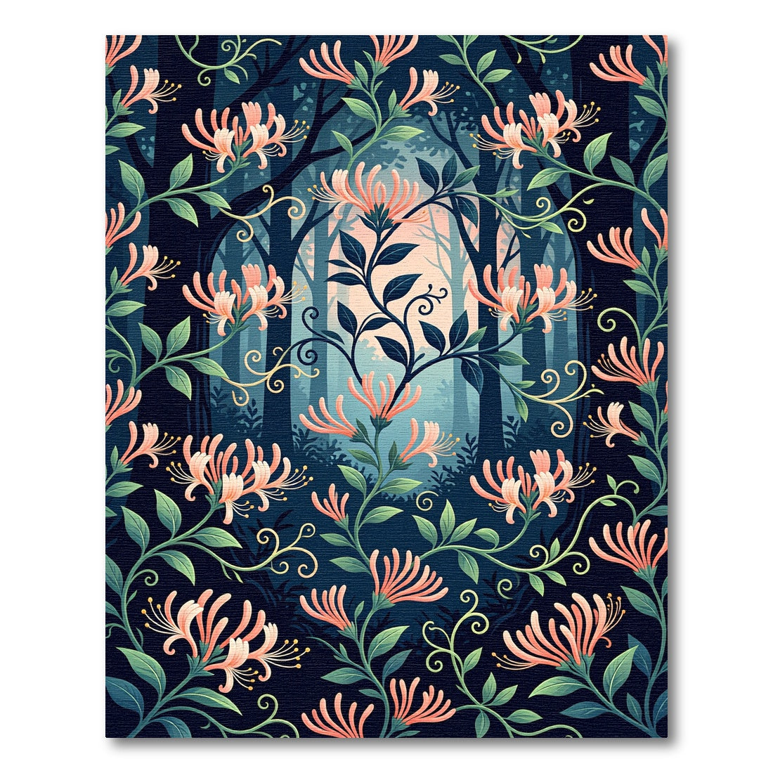 Midnight Honeysuckle Botanical Floral Forest Rug