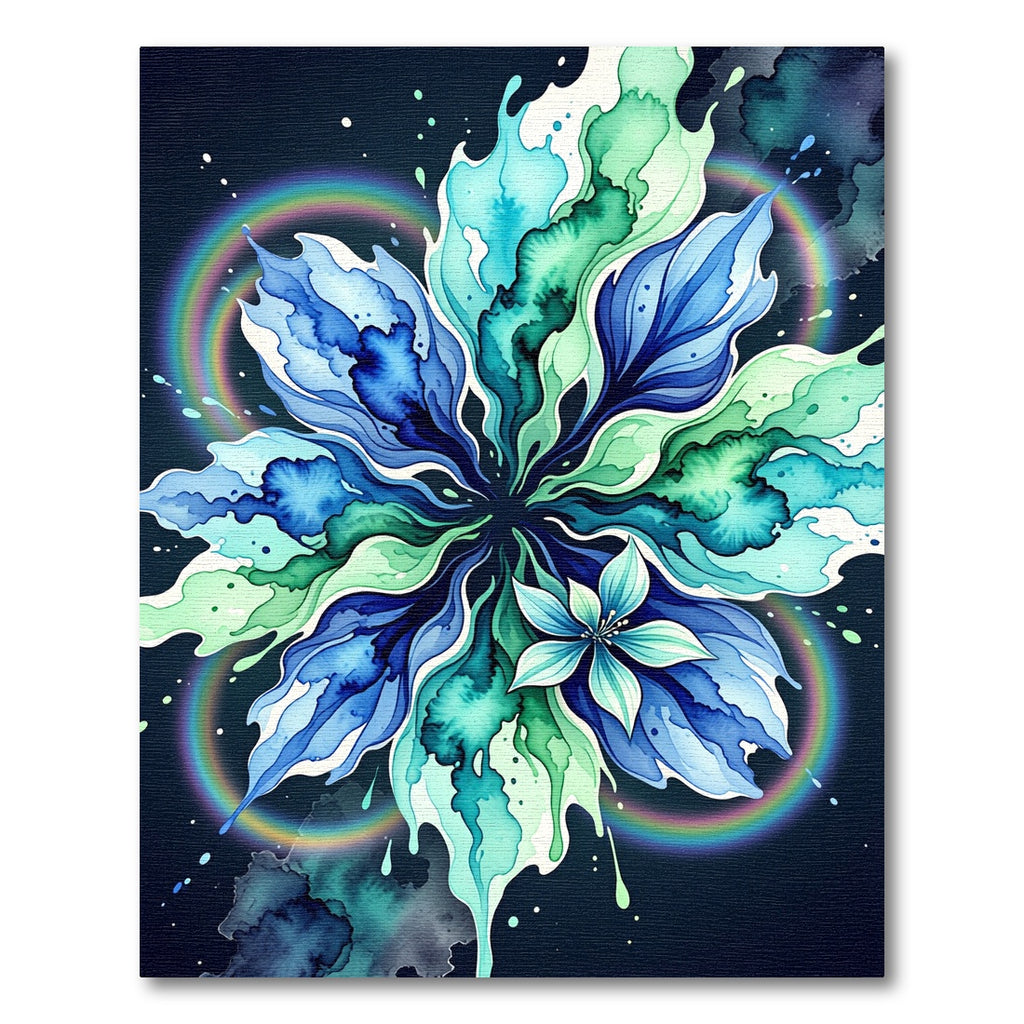Vibrant Blue Green Watercolor Abstract Floral Rug