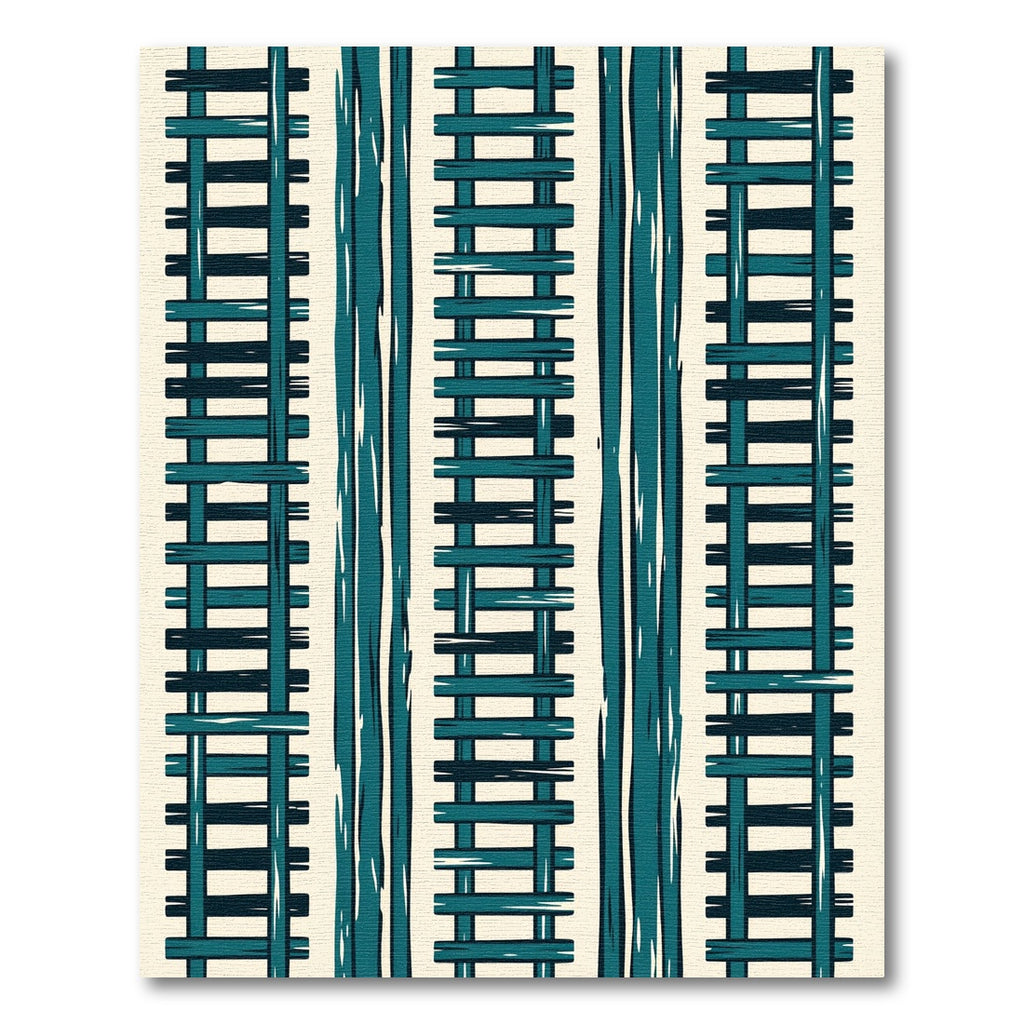 Teal Striped Ladder Geometric Abstract Rug