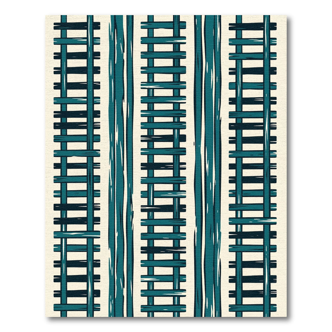 Teal Striped Ladder Geometric Abstract Rug
