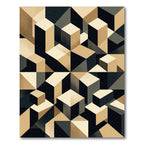 Geometric Isometric Cream and Charcoal Art Rug