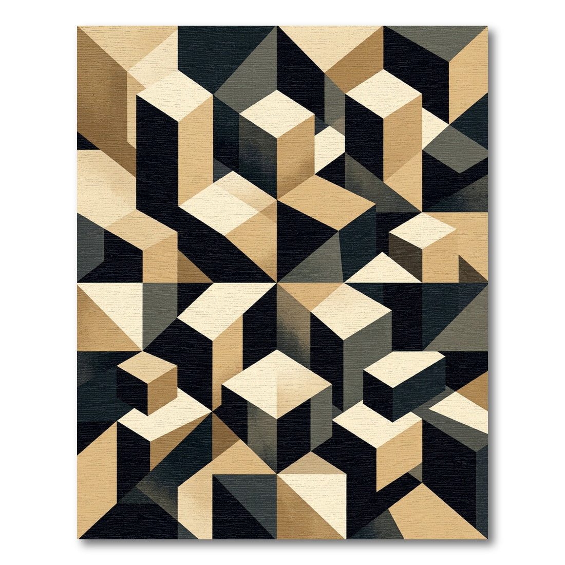 Geometric Isometric Cream and Charcoal Art Rug