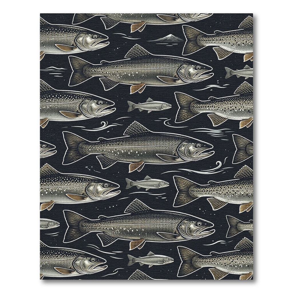 Dark Charcoal Trout Fish Wallpaper Rug