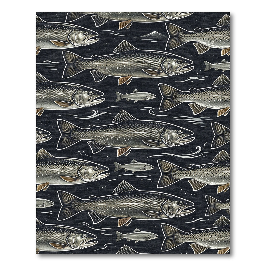 Dark Charcoal Trout Fish Wallpaper Rug