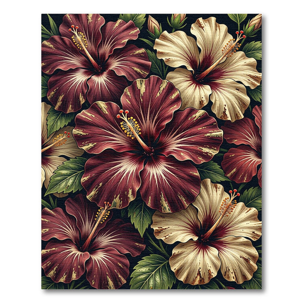 Rich Burgundy Ivory Hibiscus Garden Rug