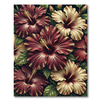 Rich Burgundy Ivory Hibiscus Garden Rug