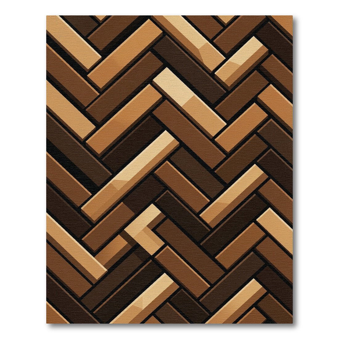 Rich Brown Herringbone Wood Grain Rug