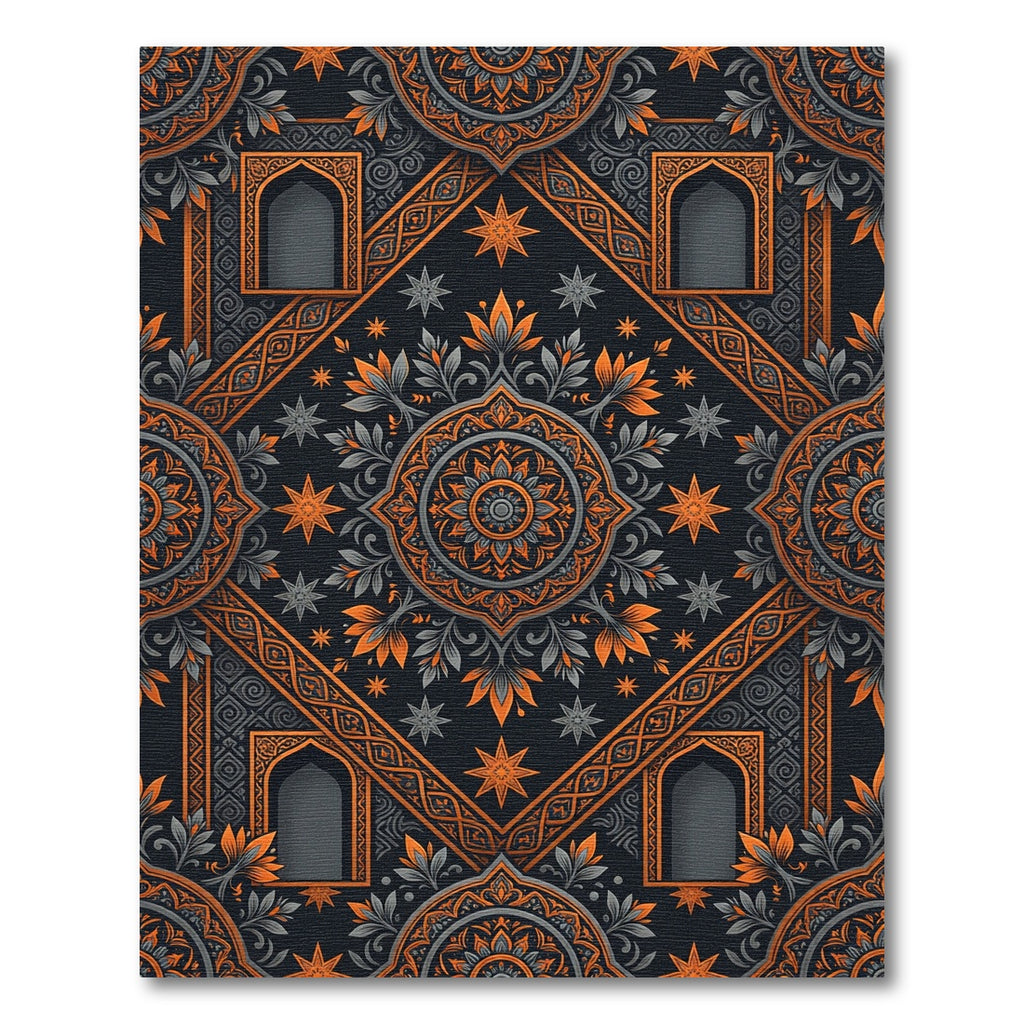 Ornate Midnight Orange Floral Star Medallion Rug