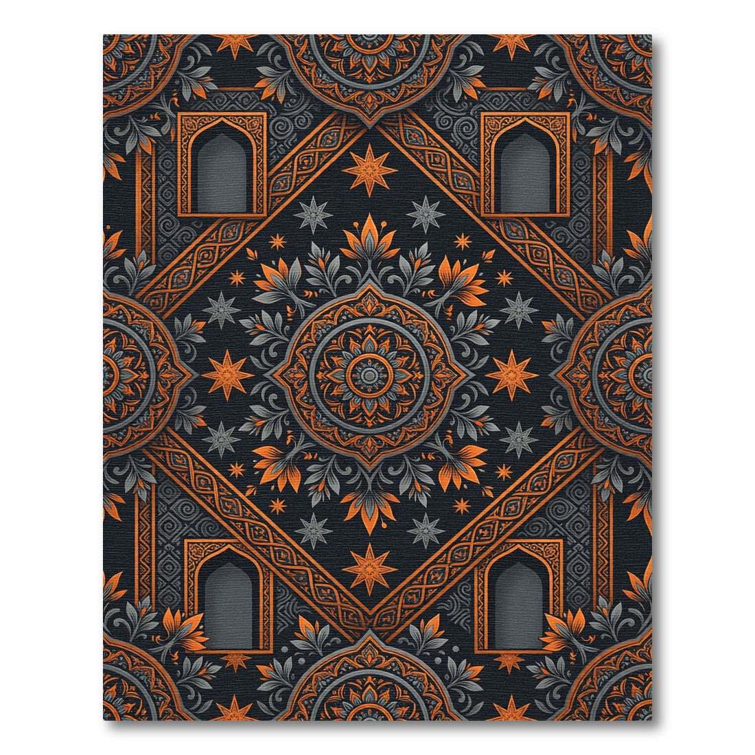 Ornate Midnight Orange Floral Star Medallion Rug