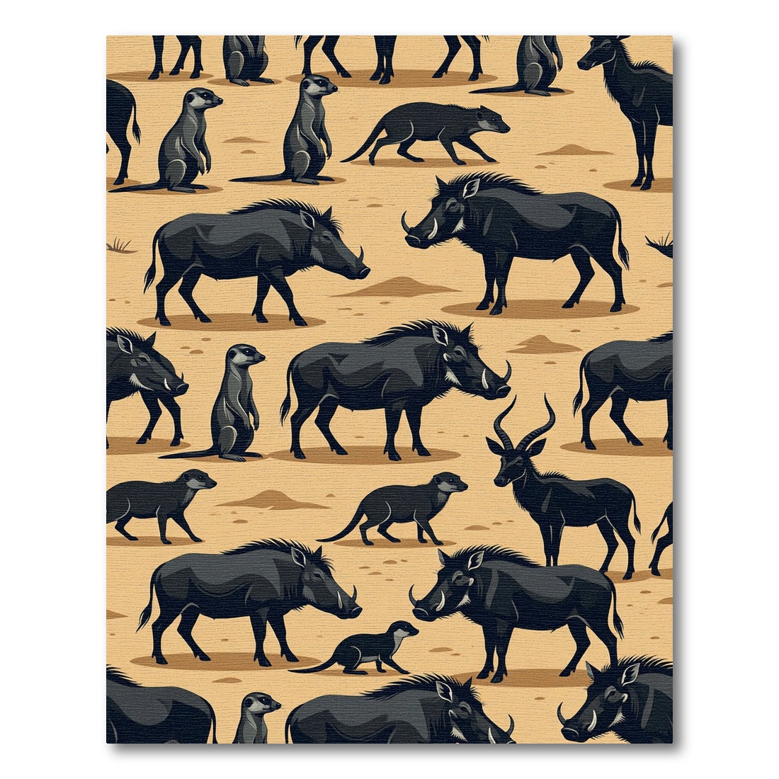 Safari Black Animal Silhouette Desert Scene Rug