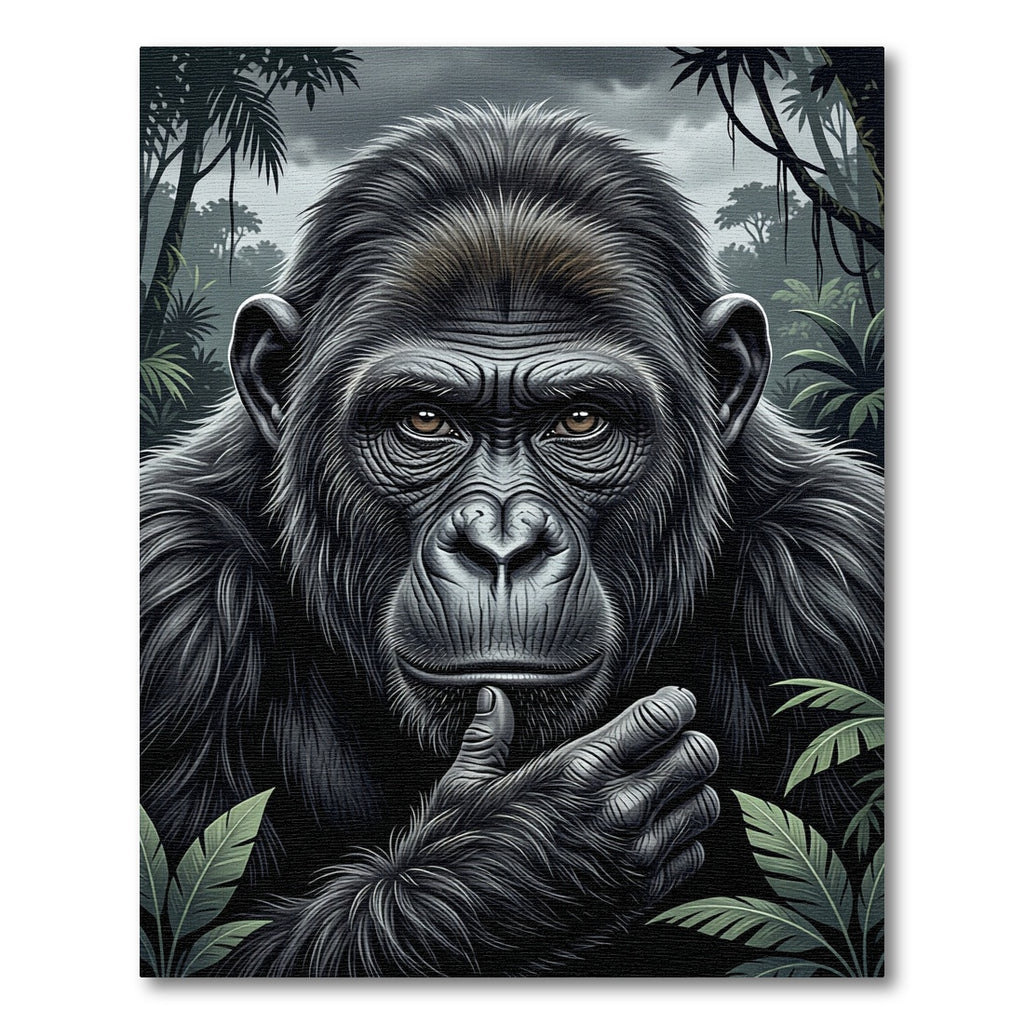 Thoughtful Silver Gorilla Jungle Portrait Rug