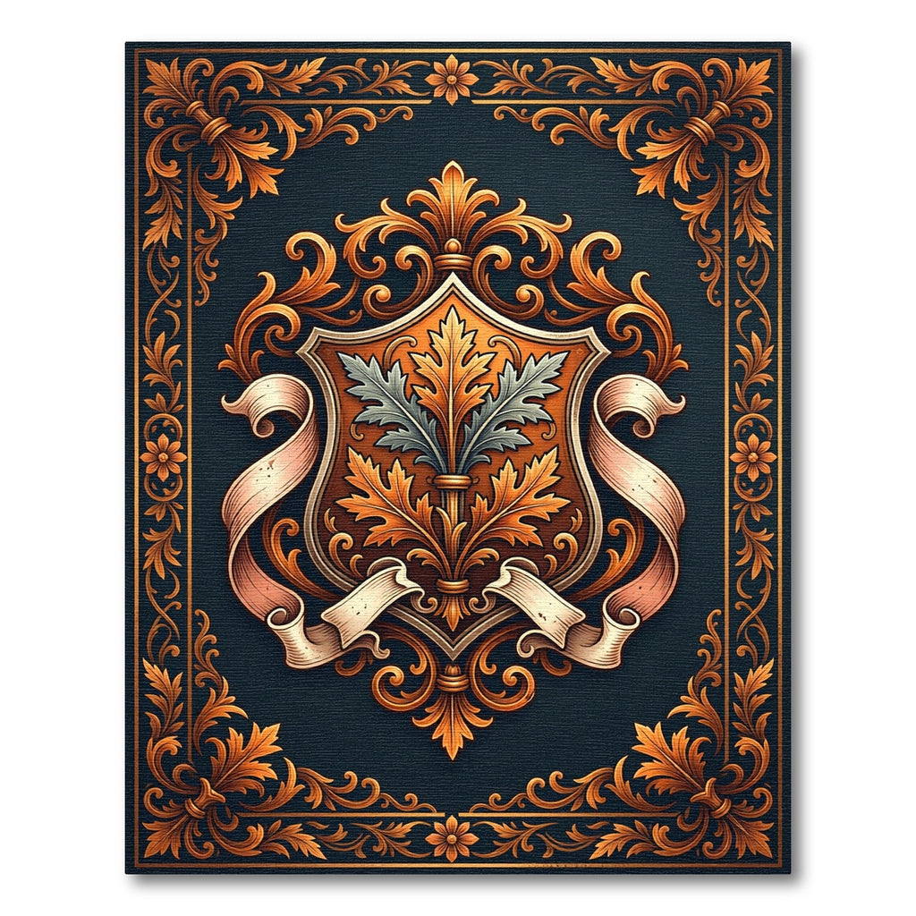 Ornate Gold Laurel Crest Background Rug