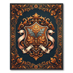 Ornate Gold Laurel Crest Background Rug