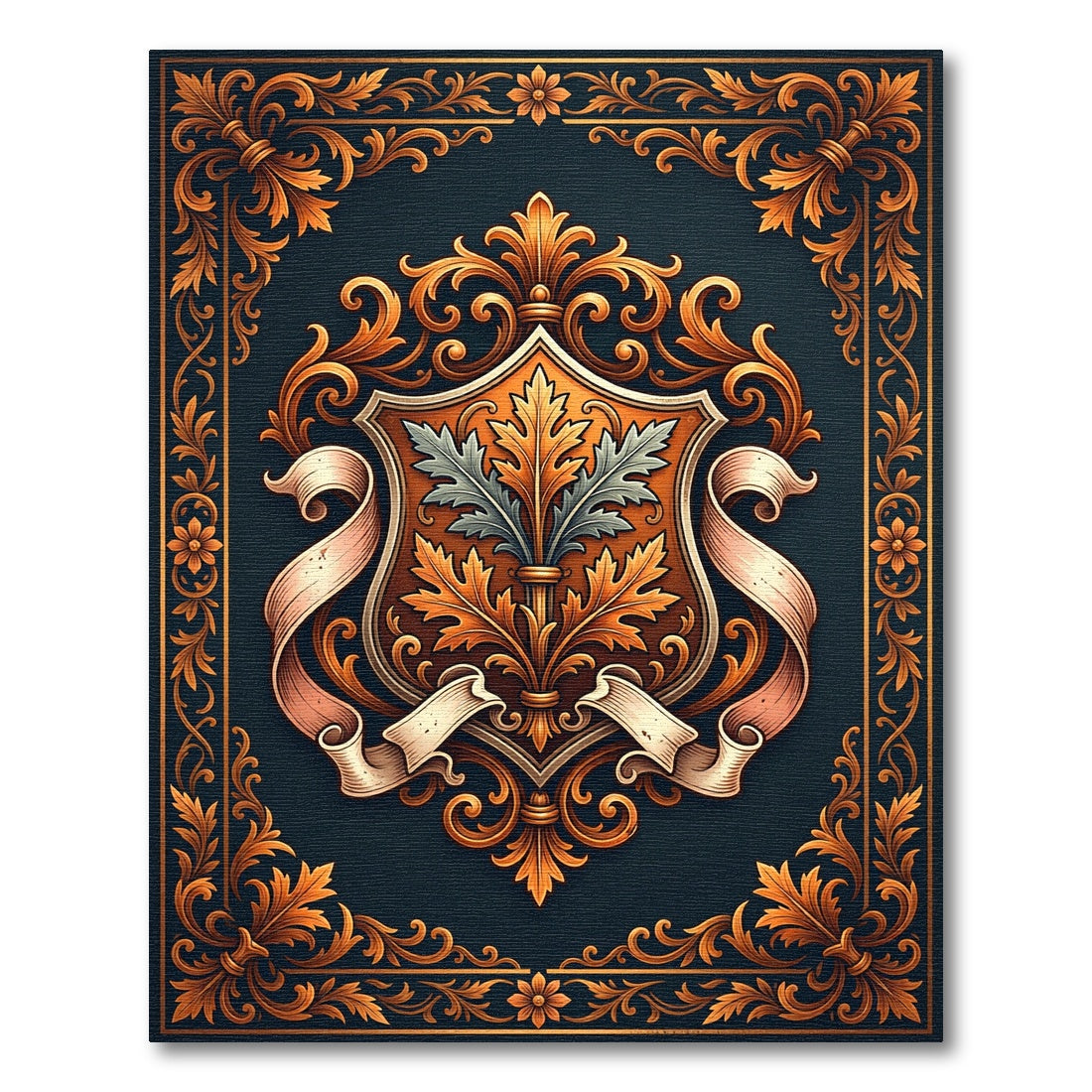 Ornate Gold Laurel Crest Background Rug