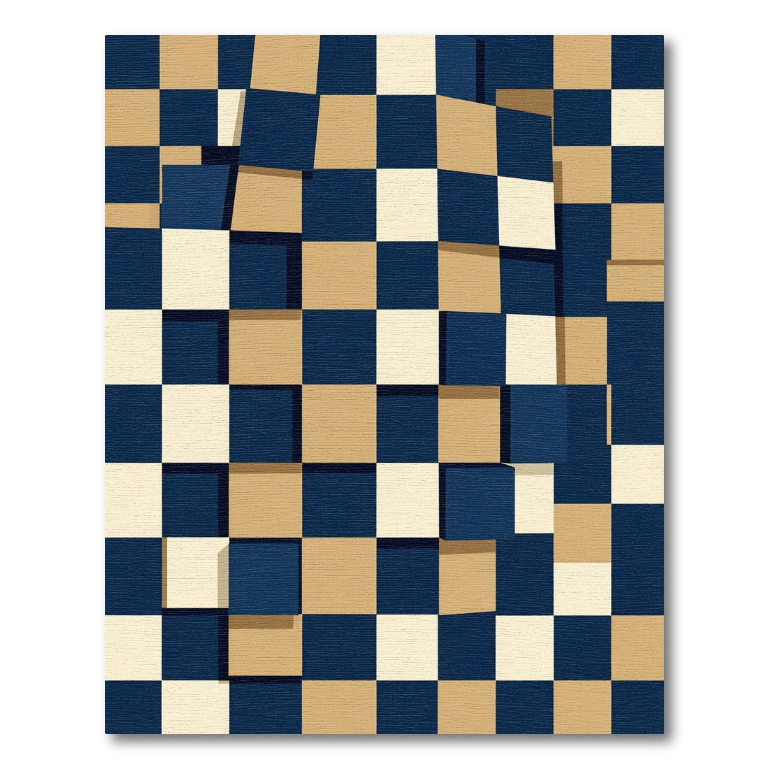 Dimensional Navy and Sand Geometric Squares Rug