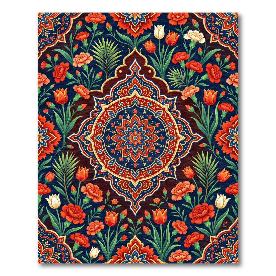 Vibrant Floral Medallion with Ornate Crimson Tulips Rug