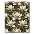 Cream Magnolia Branches Against Black Rug
