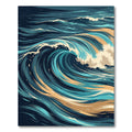 Dynamic Blue and Gold Abstract Wave Rug