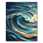 Dynamic Blue and Gold Abstract Wave Rug