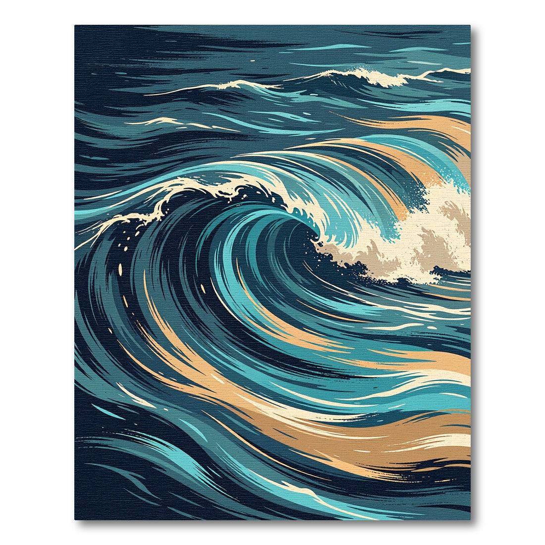 Dynamic Blue and Gold Abstract Wave Rug