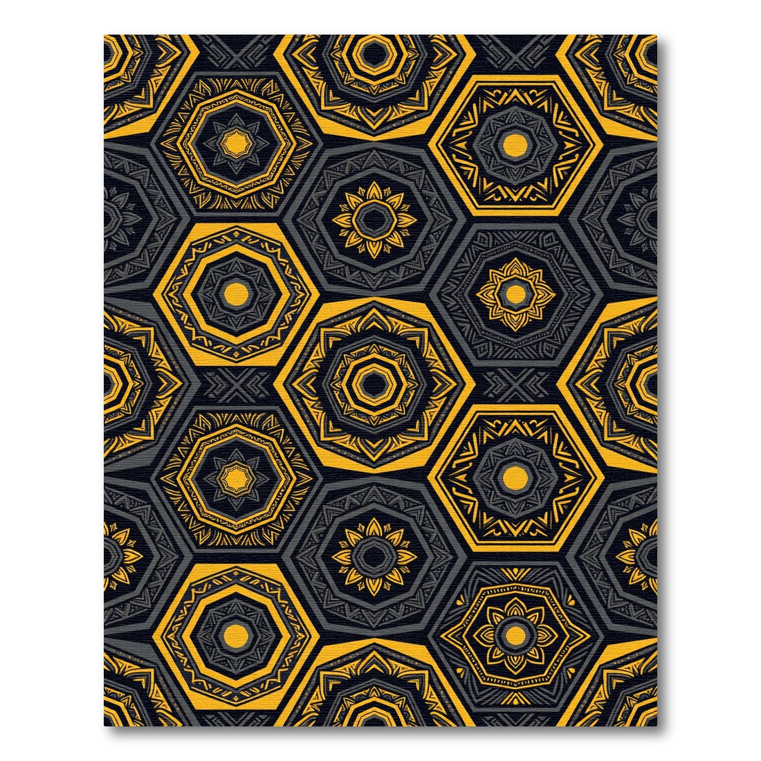 Modern Ochre Geometric Hexagonal Medallion Rug
