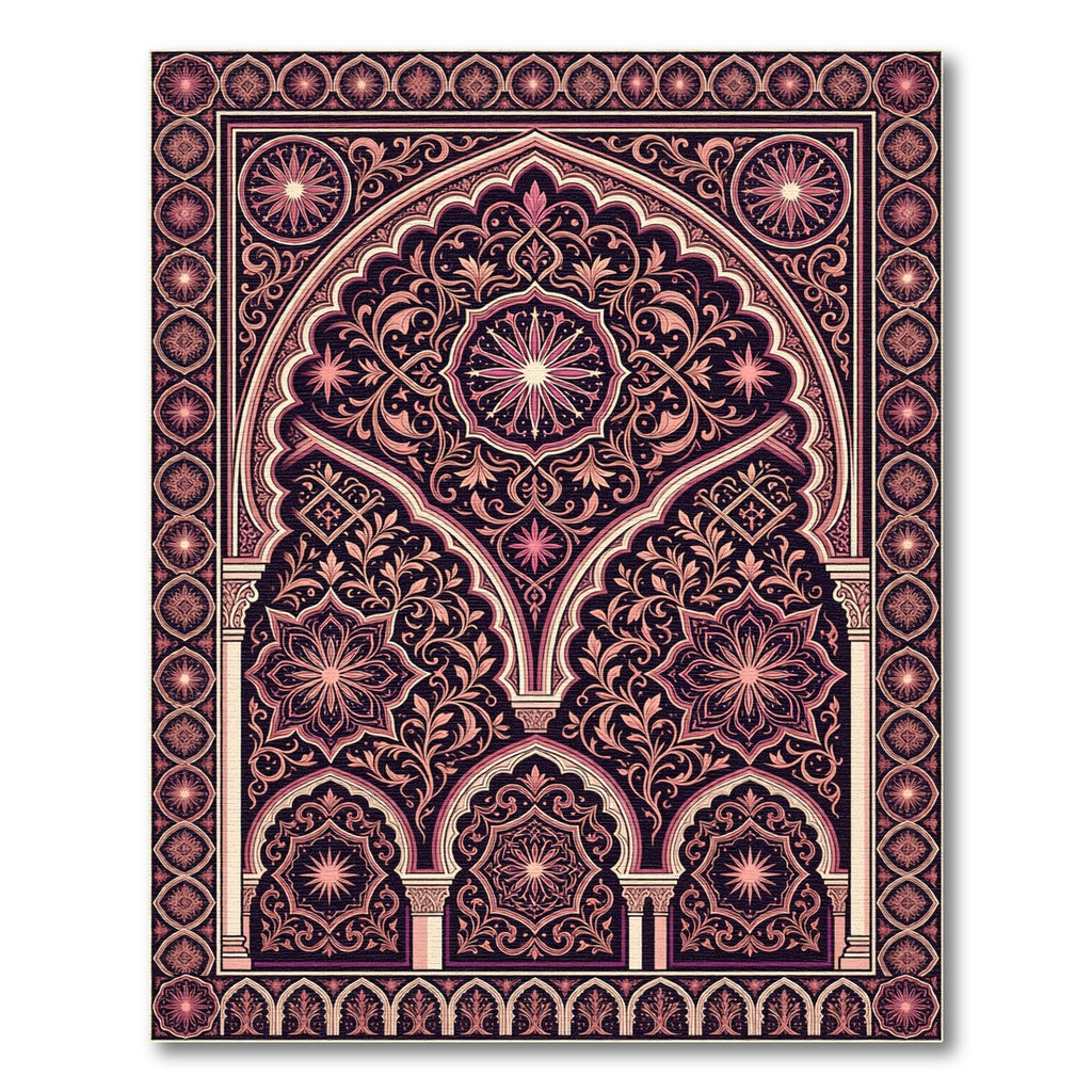 Ornate Pink Archway Floral Medallion Rug