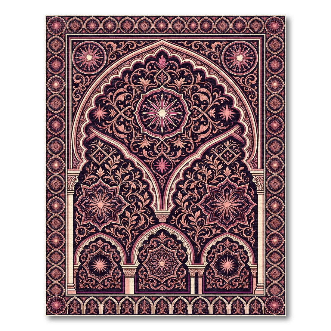 Ornate Pink Archway Floral Medallion Rug