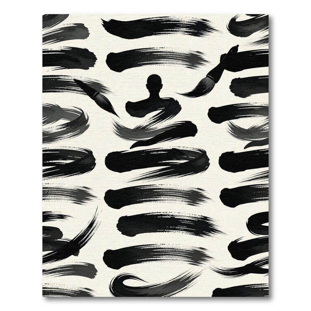 Minimalist Ink Brush Stroke Zen Silhouette Rug