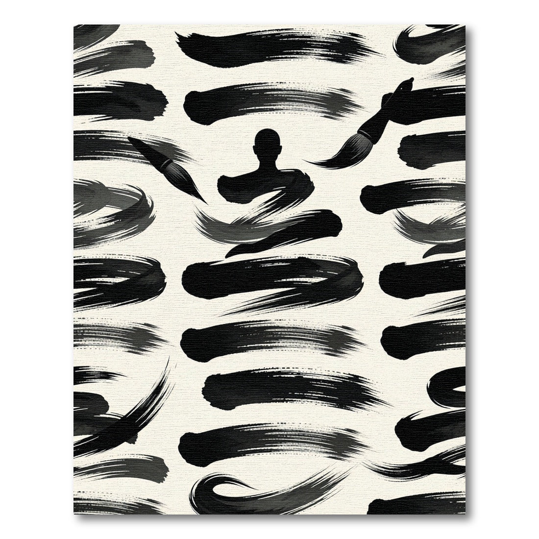 Minimalist Ink Brush Stroke Zen Silhouette Rug