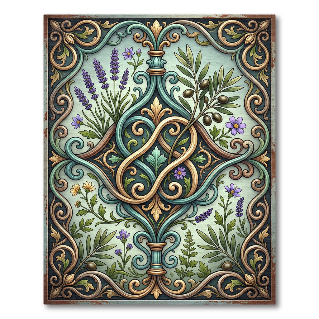 Elegant Olive Botanical Scrollwork Rug