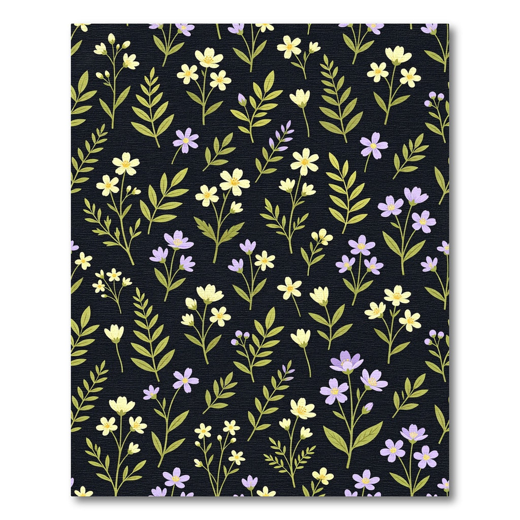 Delicate Yellow Purple Flower Dark Rug