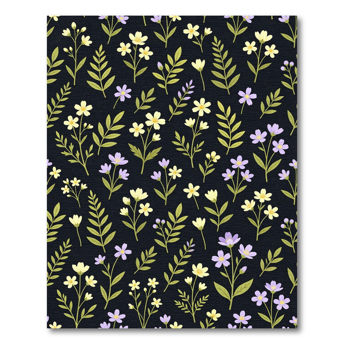 Delicate Yellow Purple Flower Dark Rug