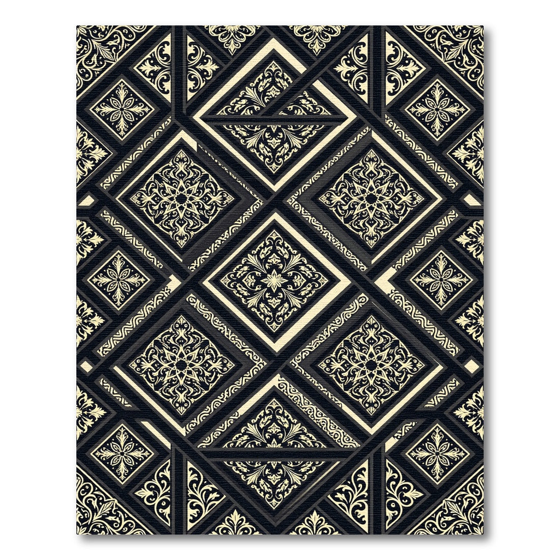 Black Cream Ornamental Geometric Medallion Rug
